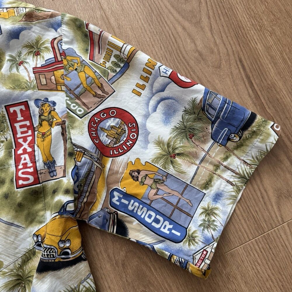 VTG 90s Hawaiian Shirt Mens XL Pacific Legend Bikini Pin Up Girl Camp USA Made - Picture 5 of 8